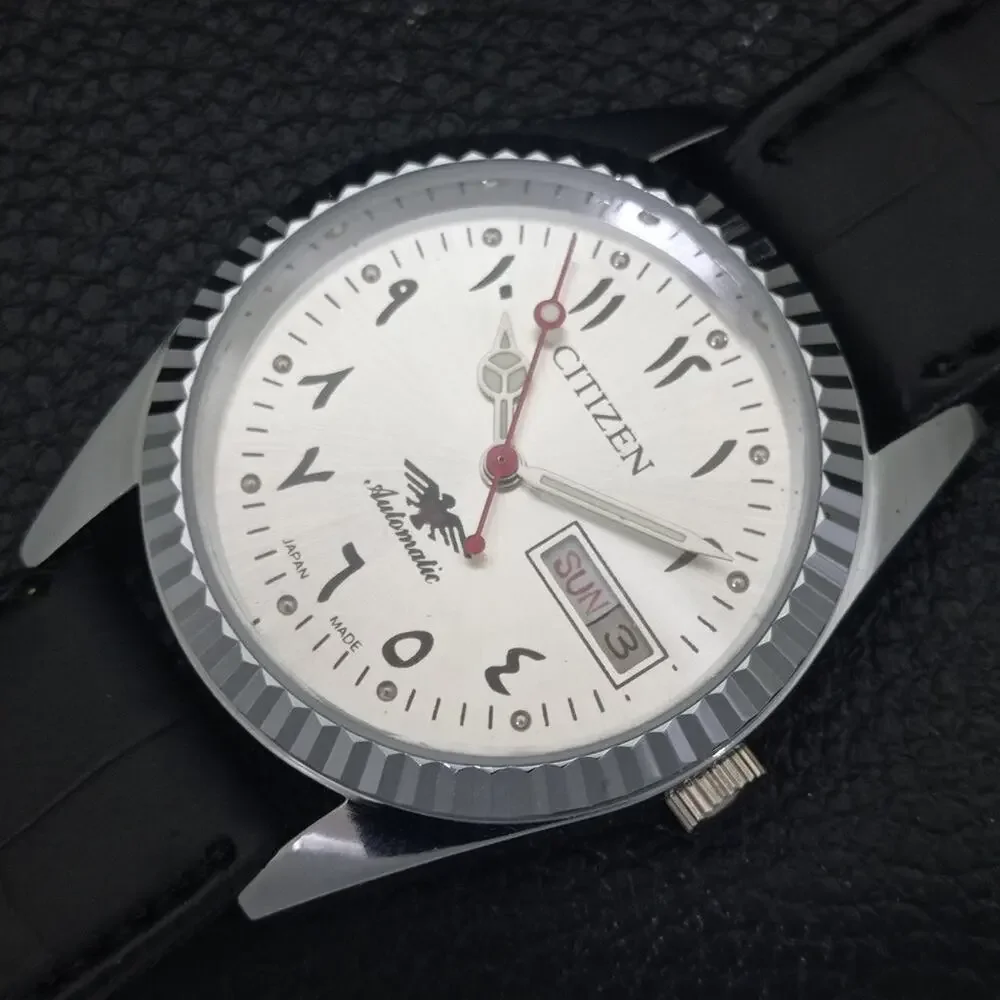 Vintage 1970 Citizen Automatic Mens Silver Watch W/daydate & Arabic accents